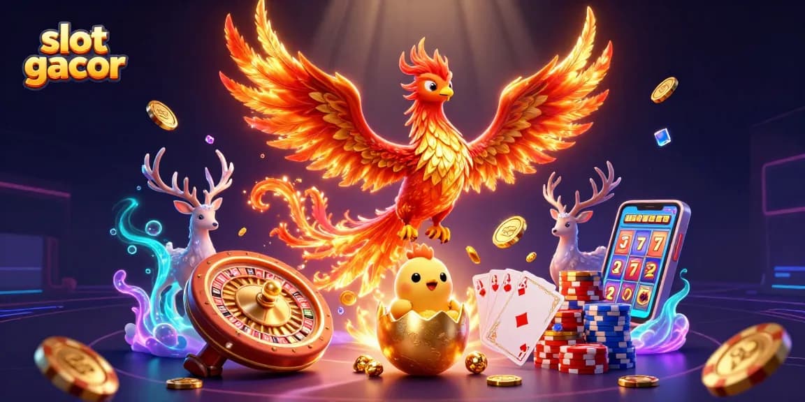 Experience the thrill of slot gacor with captivating visuals of phoenixes and casino elements.