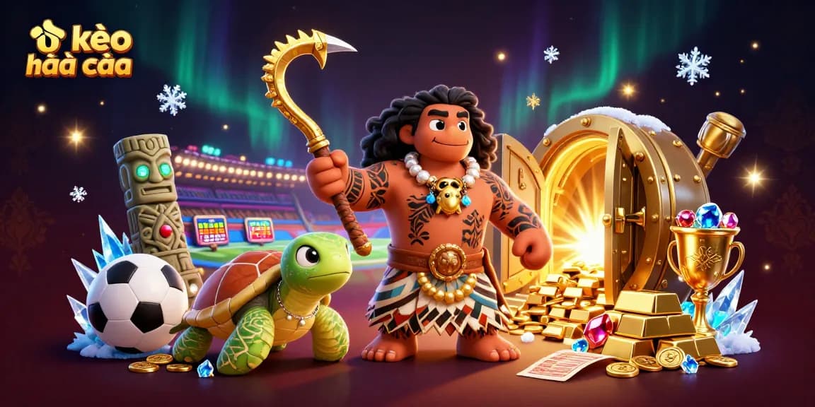 Engage with kèo nhà cái in an ultra-detailed 3D casino scene featuring a demigod and treasure.