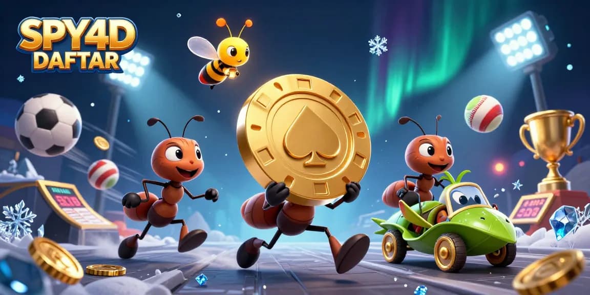 SPY4D DAFTAR: Tim semut 3D mencuri chip poker emas yang besar dalam aksi kasino dinamis.