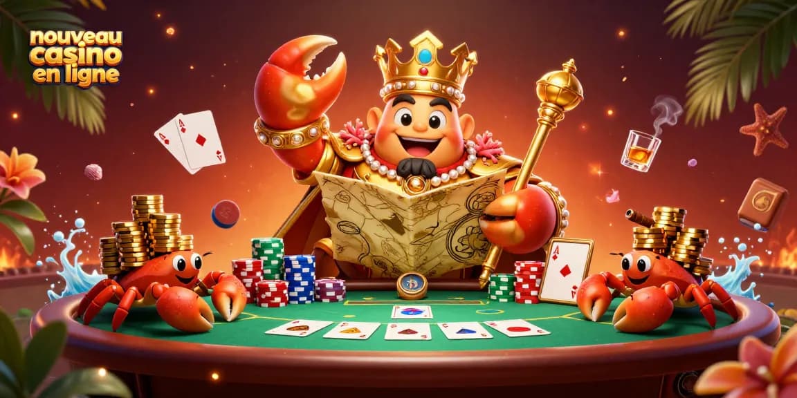 Jouez au nouveau casino en ligne avec l'empereur crabe et les serviteurs, ambiance festive et colorée.