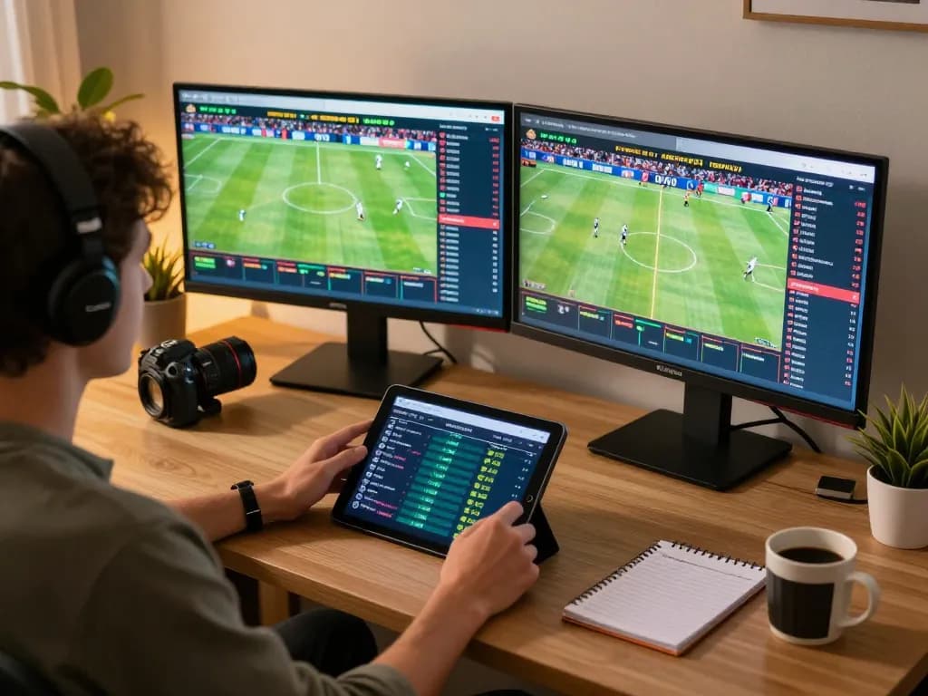 Engaging in responsible sports betting at home with Vsbet, showcasing dynamic user experience and interactive screens