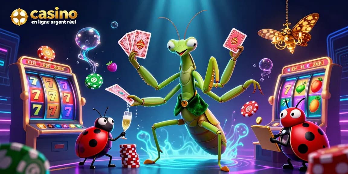 Découvrez l'univers du casino en ligne argent réel avec une illustration dynamique de jeux de casino.