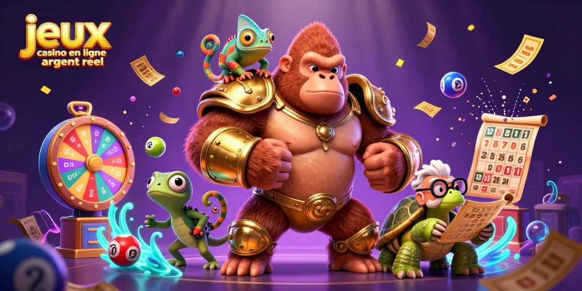 Jouez à des jeux casino en ligne argent réel avec cette illustration colorée et dynamique.