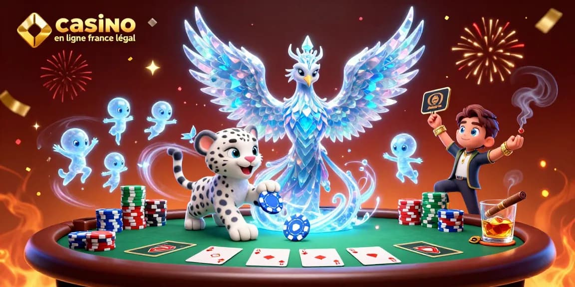 Jouer au casino en ligne France légal avec des personnages fantastiques, y compris un phénix de glace, un chat léopard et des sprites lumineux.