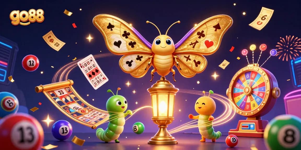 Engage with go 88's vibrant casino scene featuring a golden lantern and dynamic lottery elements.