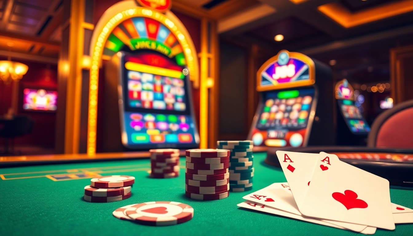 Experience thrilling gameplay at Jun88 with a dazzling casino table and exciting slot machines.
