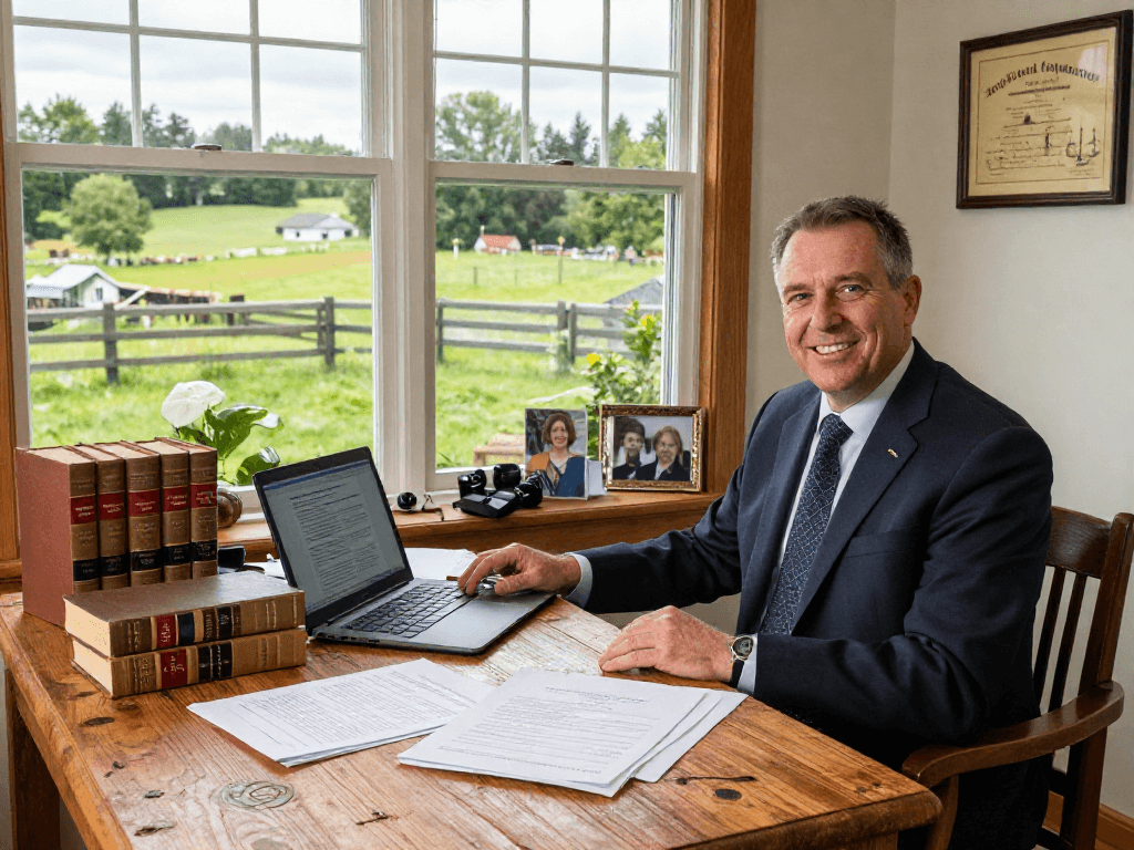 Experienced Canadian lawyer Stephen Gleave in his Ancaster office, blending professionalism and personal touch.