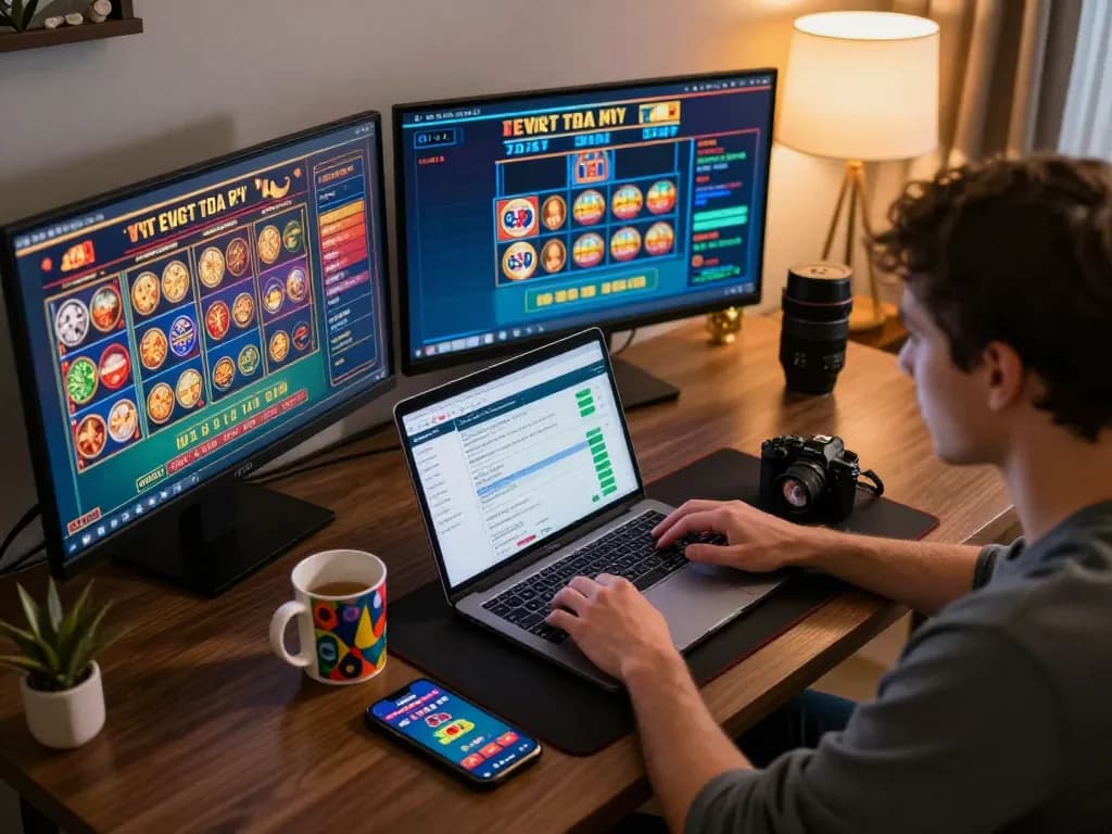 Engaging online casinos Canada gaming scene showing a player strategizing from a home office.