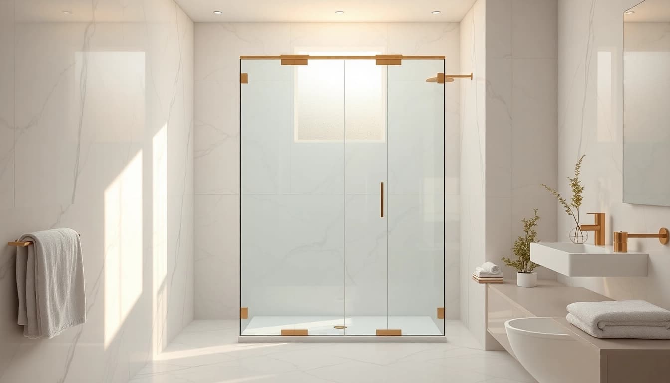 Admire la paroi de douche à l'italienne moderne intégrée dans une salle de bains élégante.