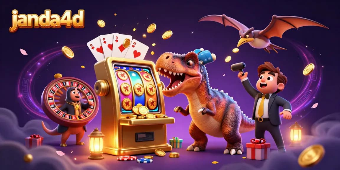 janda4d menghadirkan aksi gacor dengan dinosaurus mendorong mesin slot emas untuk mendapatkan koin jackpot.