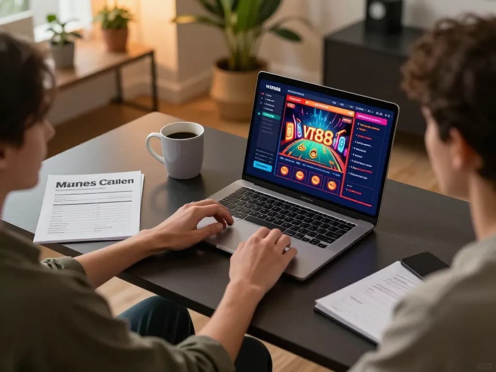 vt88 player engaged in responsible online gambling session at home, showcasing a modern setup