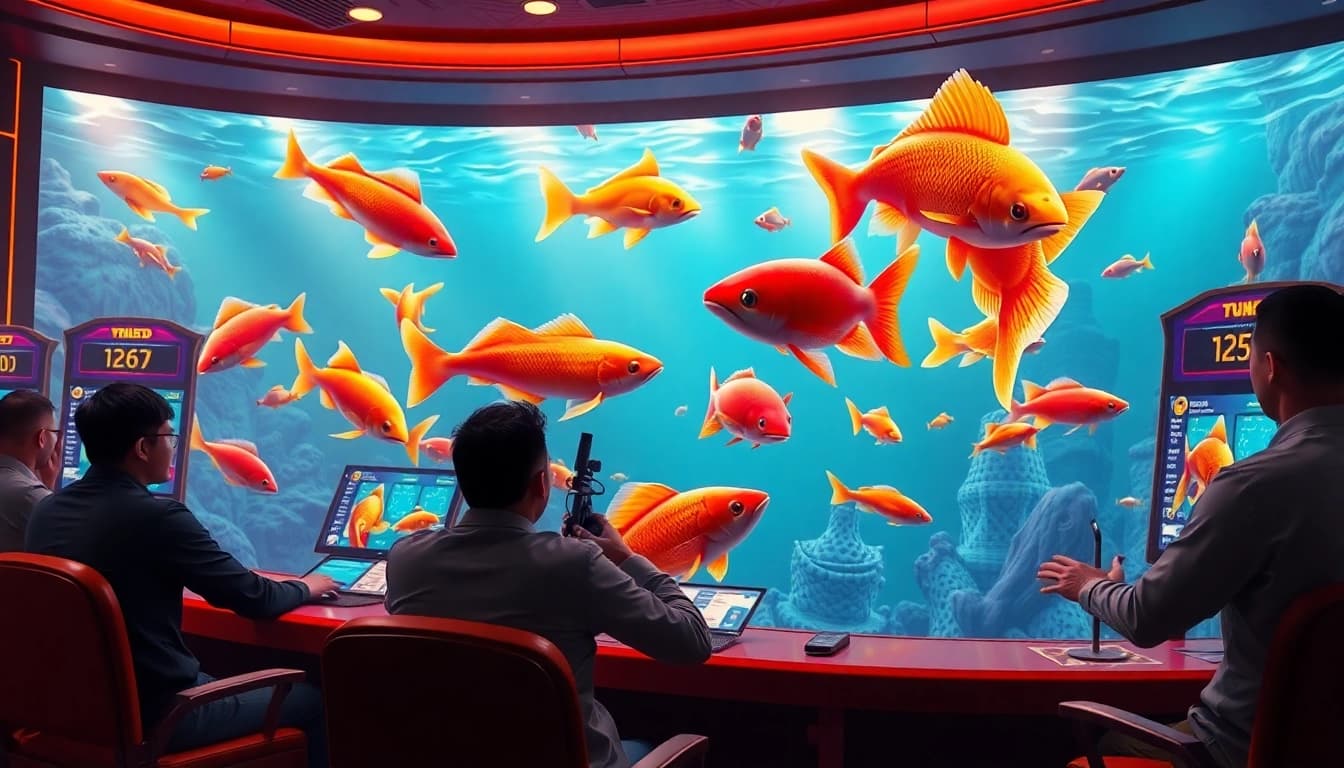 Bắn cá đổi thưởng: Players immersing in a colorful underwater game environment with vibrant fish and engaging interfaces.