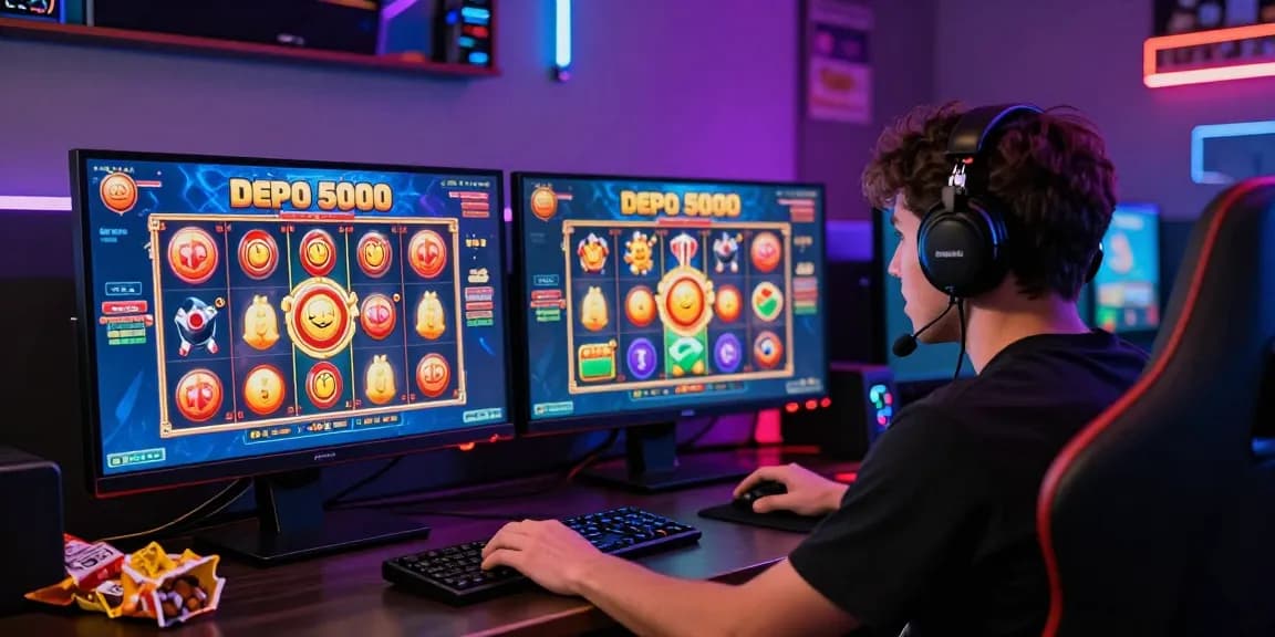 Exciting slot depo 5000 gaming scene with player enjoying dynamic online slots interface.