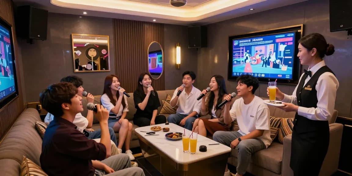 강남쩜오 프리미엄 노래방에서 즐거운 시간을 보내는 고객들
