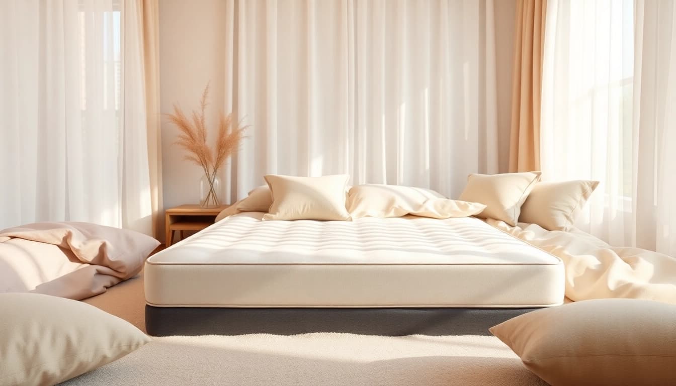 Explore a stylish box foundation showcased in a serene bedroom setting with warm light.