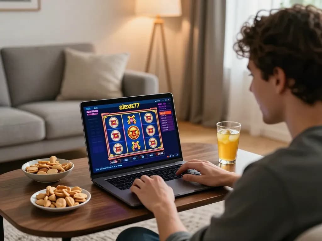 Engage with alexis77 on a stylish laptop while enjoying a cozy gaming atmosphere