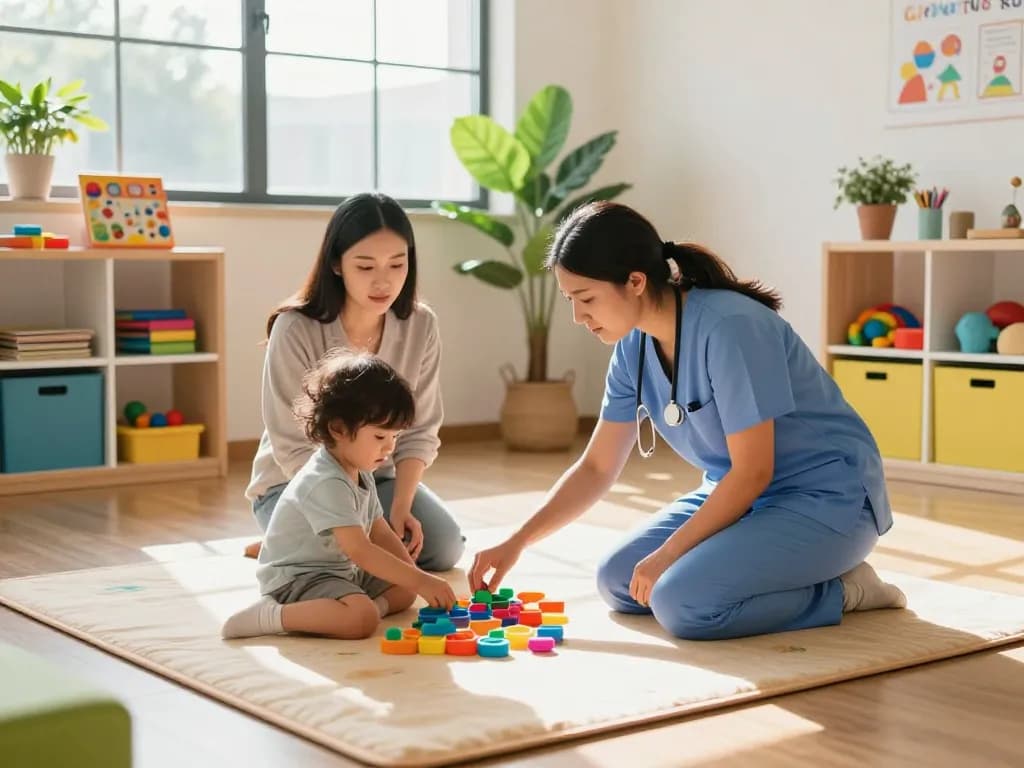 Child engaged in therapy with caring therapist at Advantage Therapy, showcasing sensory play and supportive growth.