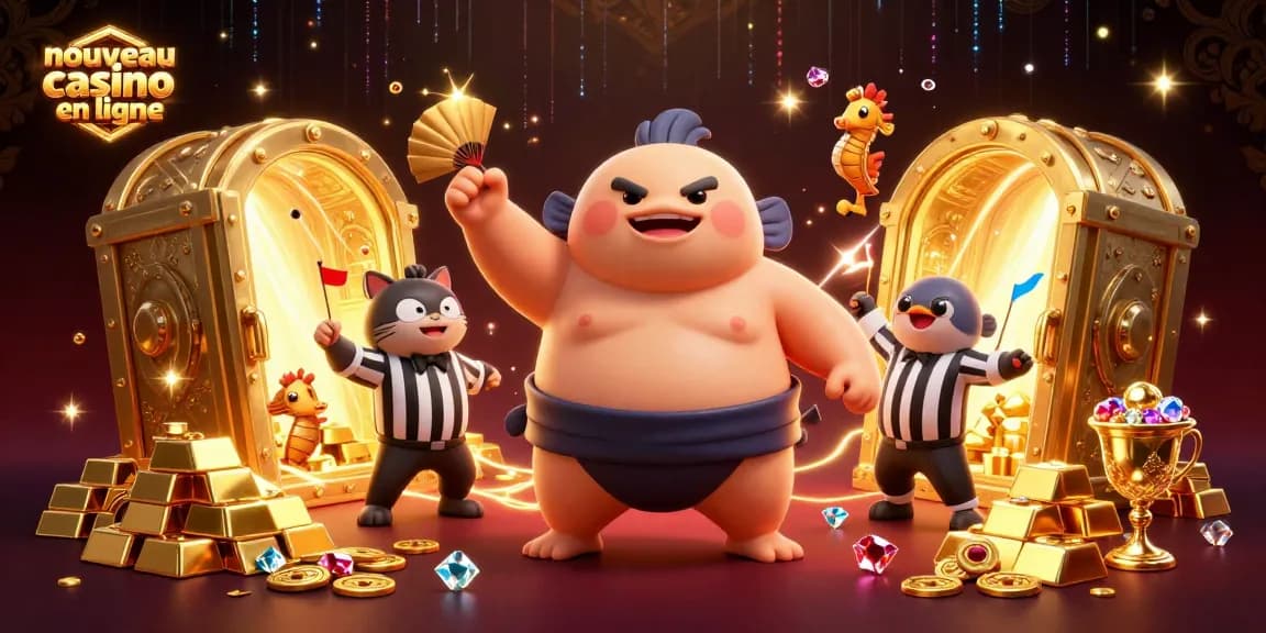 Jouer sur un nouveau casino en ligne avec une ambiance festive et plusieurs éléments de casino ajoutant de la richesse visuelle.