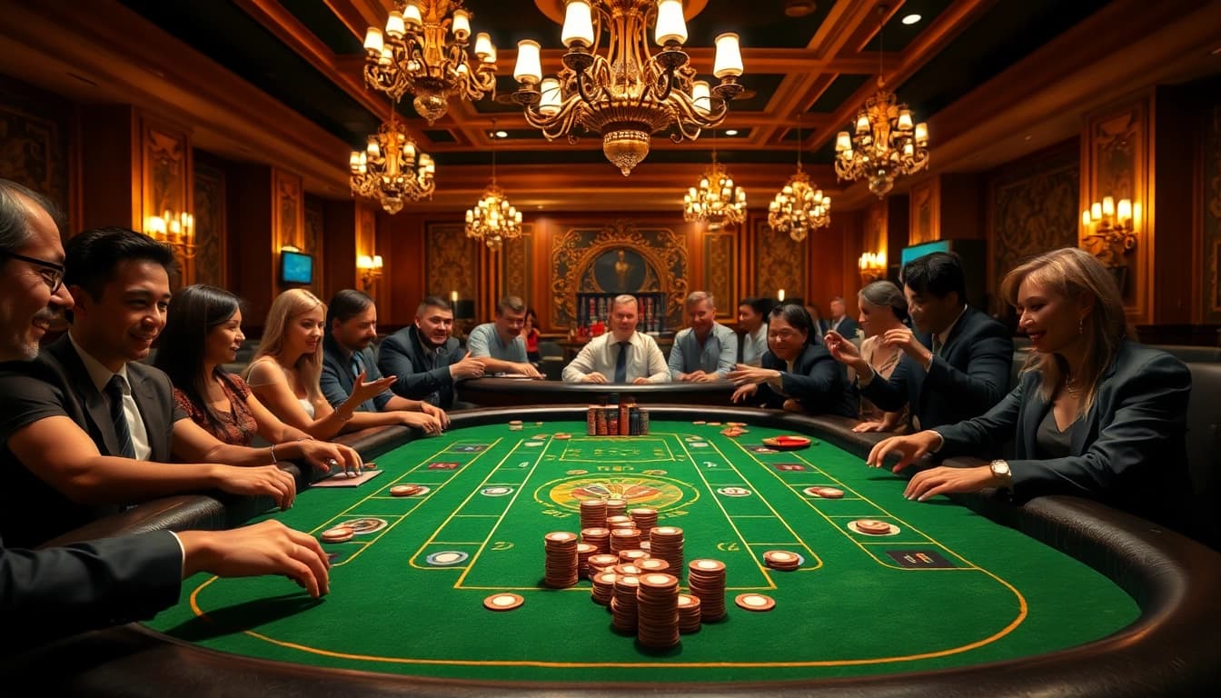 Spielen in einem Casino mit casino-spiele de: Lebendige Atmosphäre an einem eleganten Spieltisch.