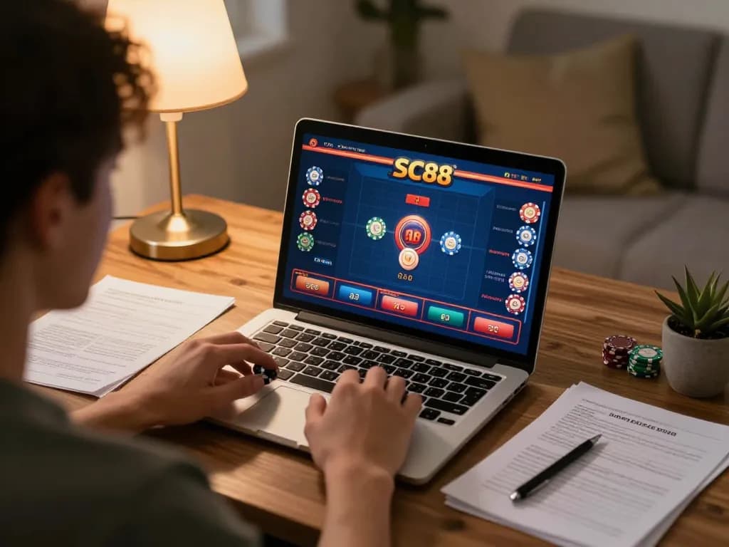 Engaging in online gambling at SC88 while strategizing bankroll management.