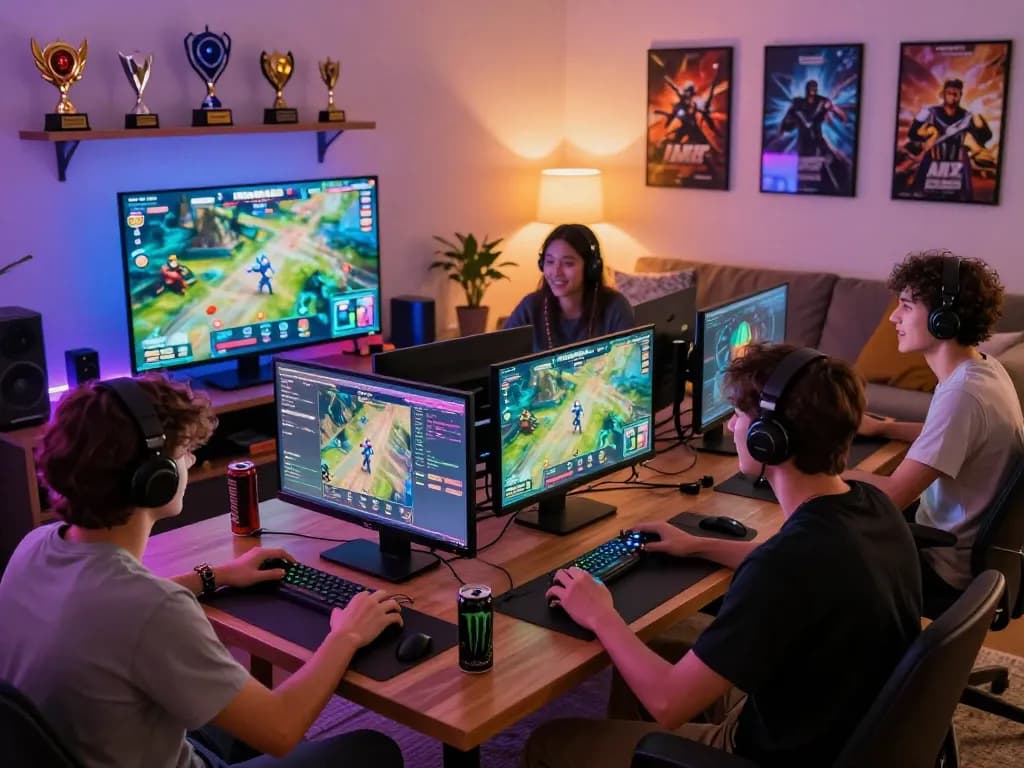 Engaged friends playing on the mantra88 gaming platform in a cozy, vibrant setting.