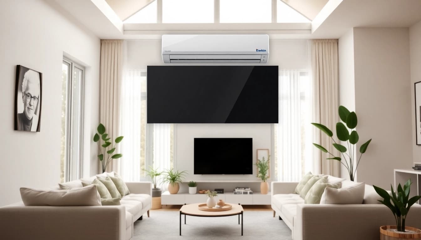 Enhance your comfort with a Daikin mini split AC unit in a modern living room.