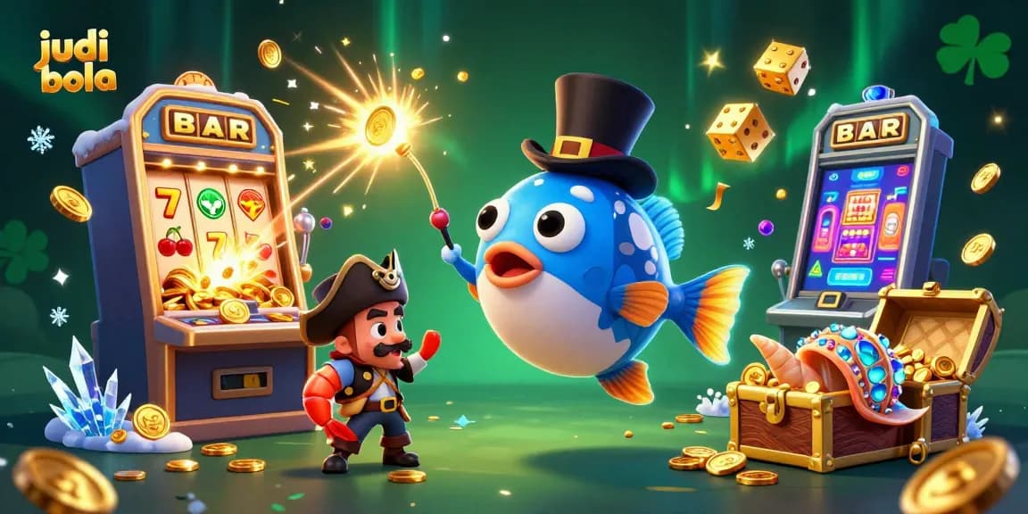Catch thrilling judi bola action as 3D characters celebrate winning coins from a slot machine!