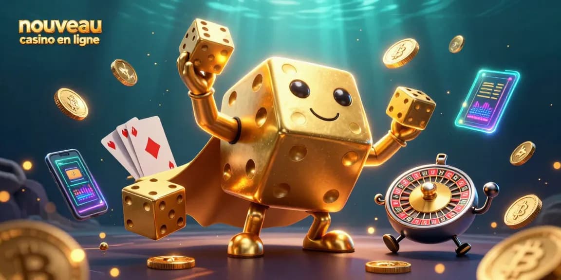 Découvrez le nouveau casino en ligne avec des éléments interactifs captivants et des pièces de crypto-monnaies illuminées.