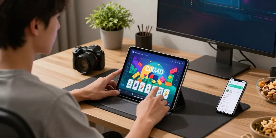 Engaging scene of a user experiencing Mahjong through the CIKA4D app on a tablet, showcasing a modern gaming setup.