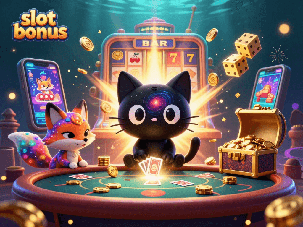 Experience the thrill of winning with a slot bonus in this vivid casino scene.