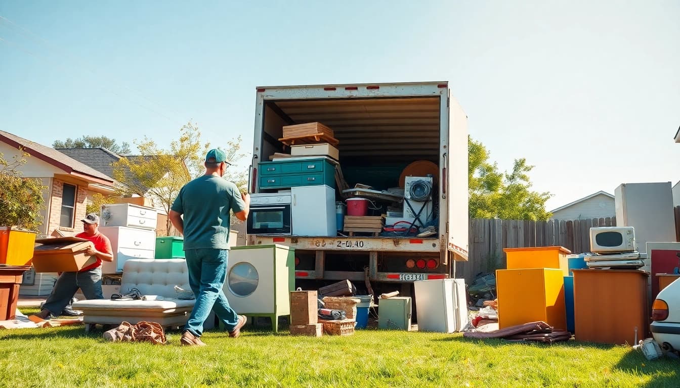 Efficient junk removal team clearing a cluttered yard in Paramus, emphasizing professionalism and eco-friendly practices.
