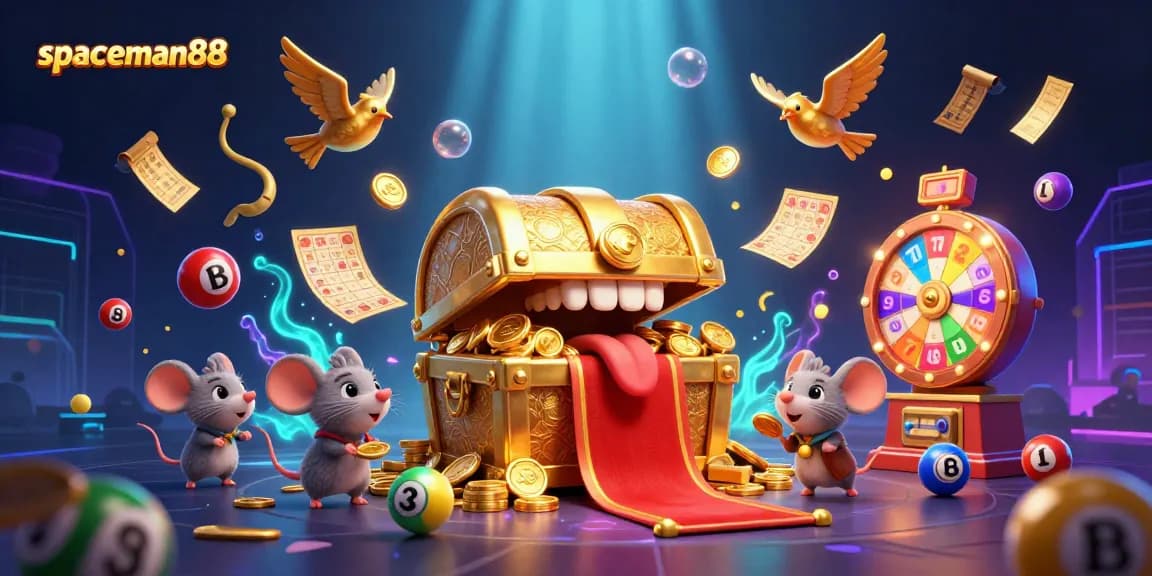 Engage with spaceman88 as adventurer mice are drawn to riches in a vibrant casino scene.