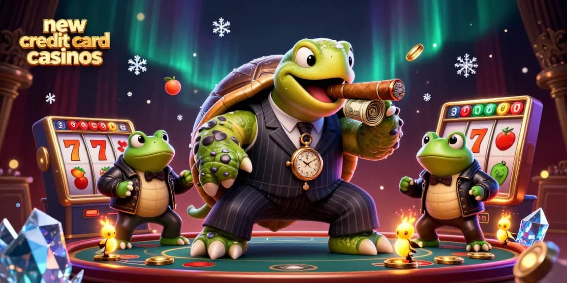 Spin the reels at new credit card casinos with a cartoon turtle and bullfrog enforcers lighting up the scene.