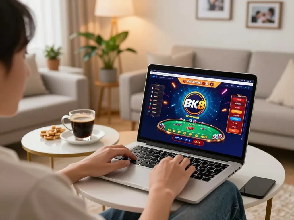 Experience exciting gameplay on BK8 casino interface in a cozy home setting.