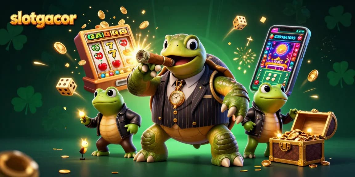 Win big with slotgacor featuring a dynamic turtle mobster and explosive jackpot scene.