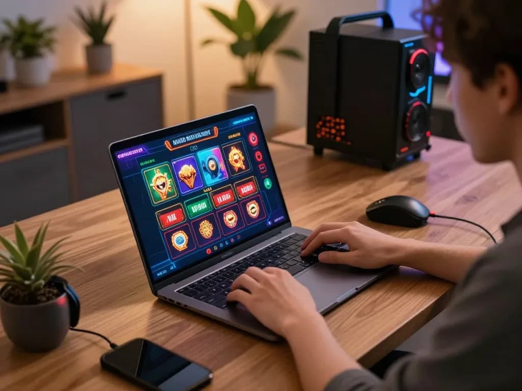 Engaging in online gambling at EE88 with vibrant casino app on a laptop, showcasing strategic gameplay.