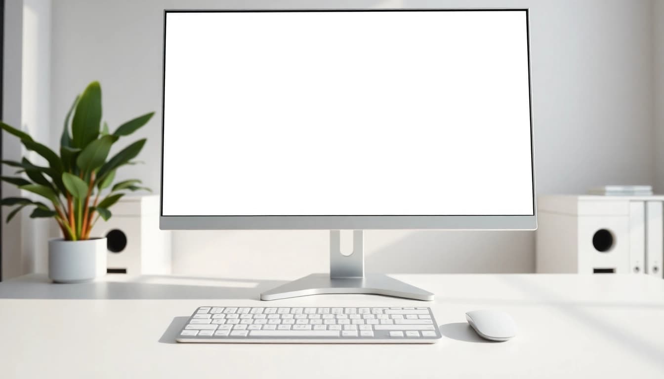 Bright white screen for enhanced focus and lighting, showcasing beyaz ekran in a modern workstation.