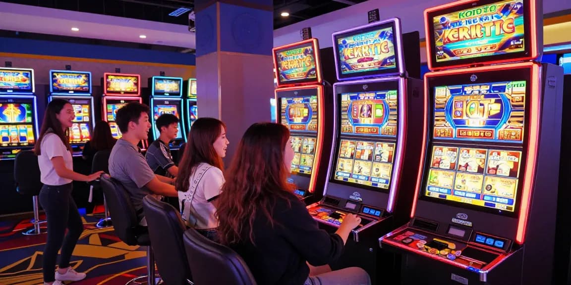 Friends enjoying the KOITOTO gaming experience in a vibrant casino environment.