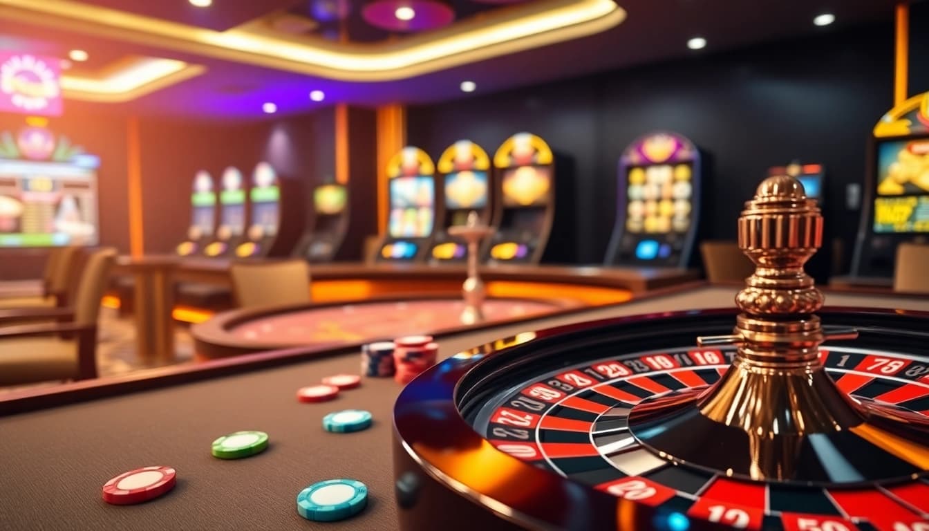 Exciting poker gameplay with SODO66 chips on a luxurious casino table showcasing vibrant action.