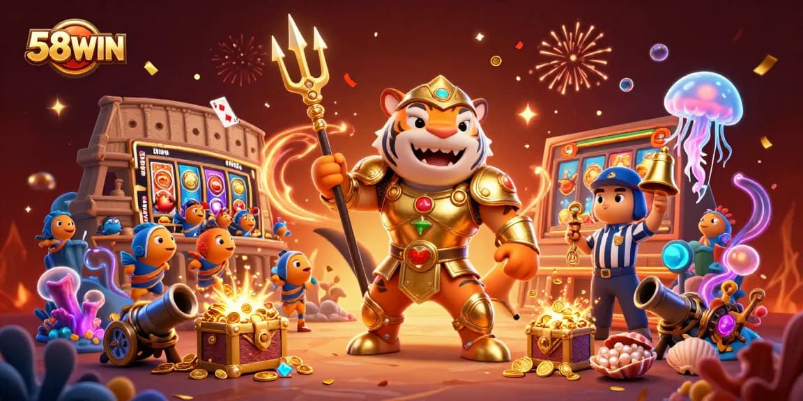 Experience thrilling underwater action at 58WIN as the gladiator shark triumphs over treasure!