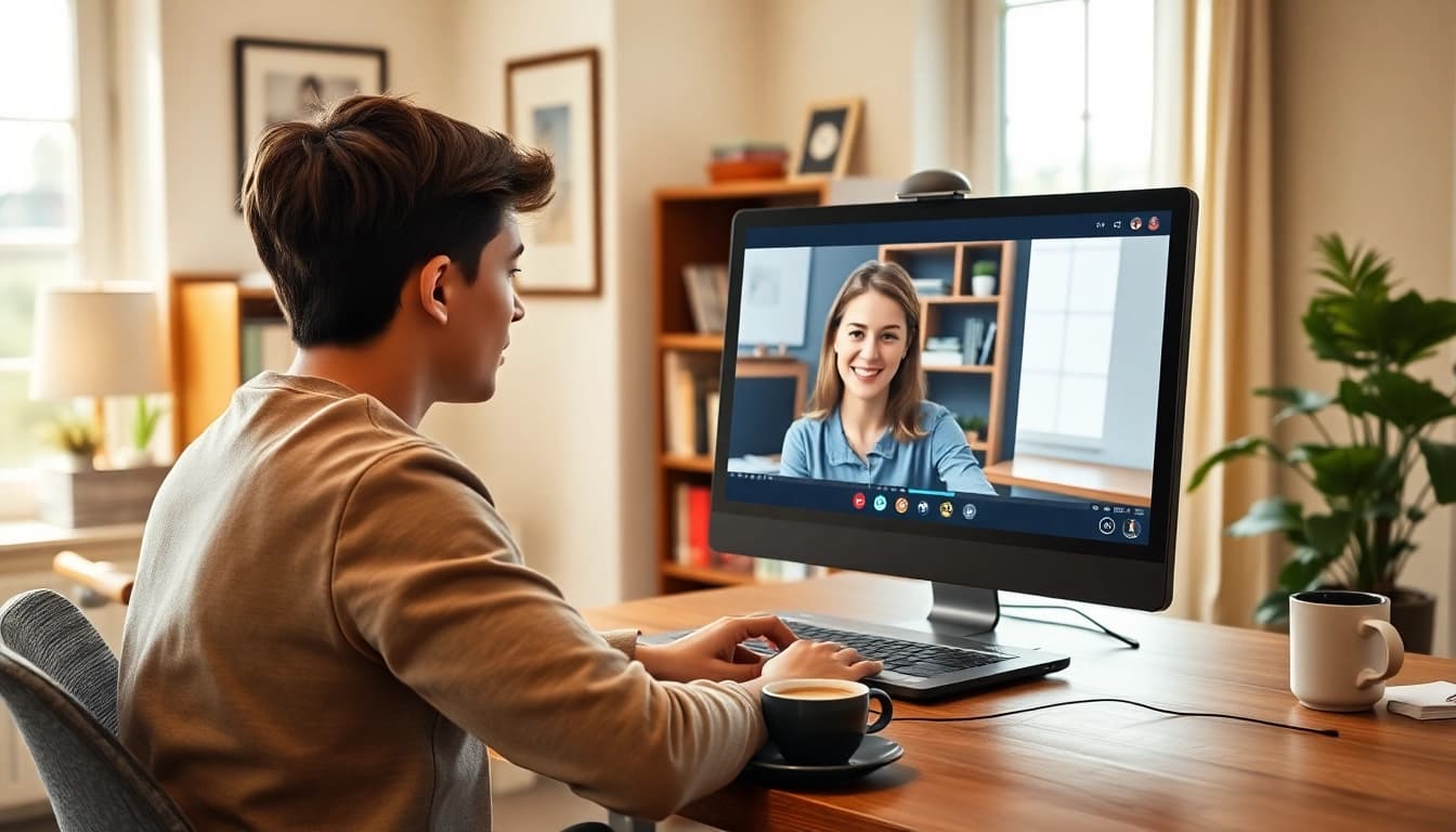 快適な自宅オフィスでネイティブキャンプ カラン メソッド 費用を紹介するオンライン英語学習セッション。