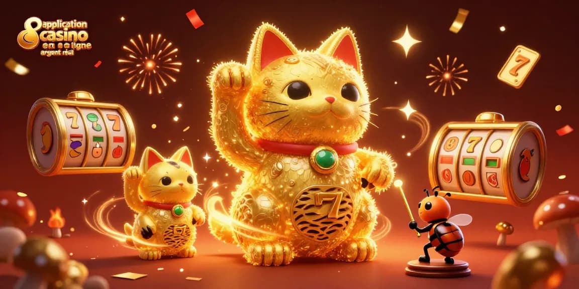 Application casino en ligne argent réel : illustration colorée d’un chat porte-bonheur en feu d’artifice.