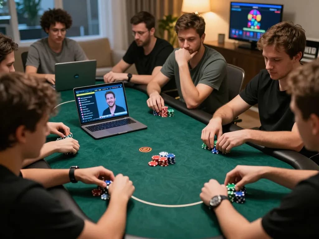 Kubet online poker players intensely strategizing their moves in a vibrant digital atmosphere