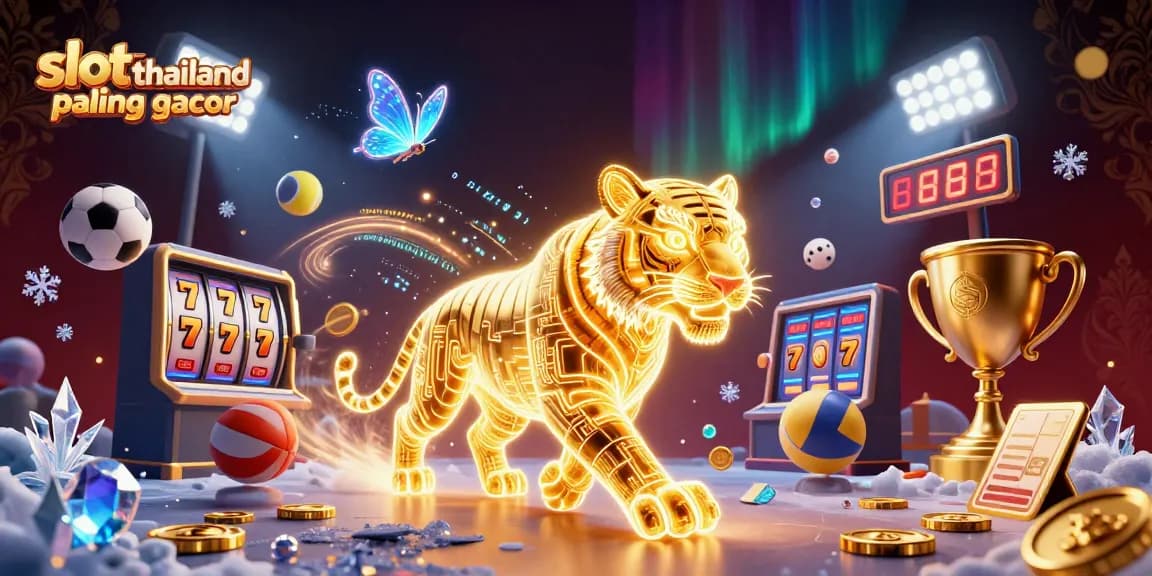 Play slots and win big with slot thailand paling gacor; vibrant casino illustration featuring dynamic gaming elements.