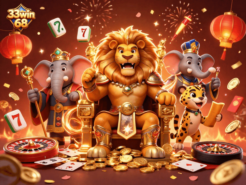 Experience thrilling action at 33win 68 with vibrant casino elements and animated characters.
