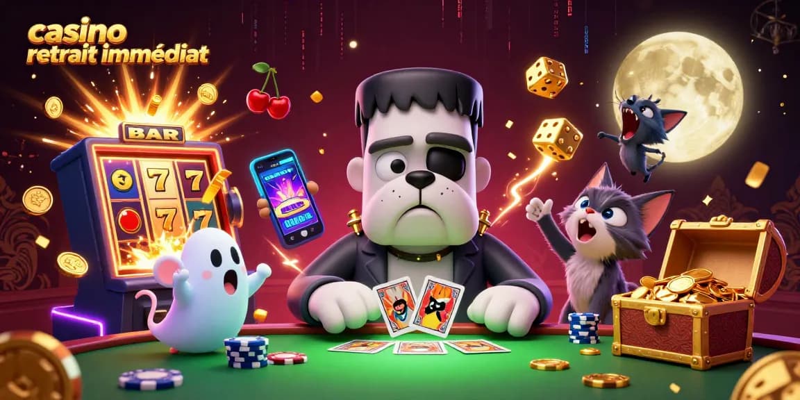 Visualisez le frisson du casino avec un bulldog Frankenstein au poker dans un décor captivant - casino retrait immédiat.