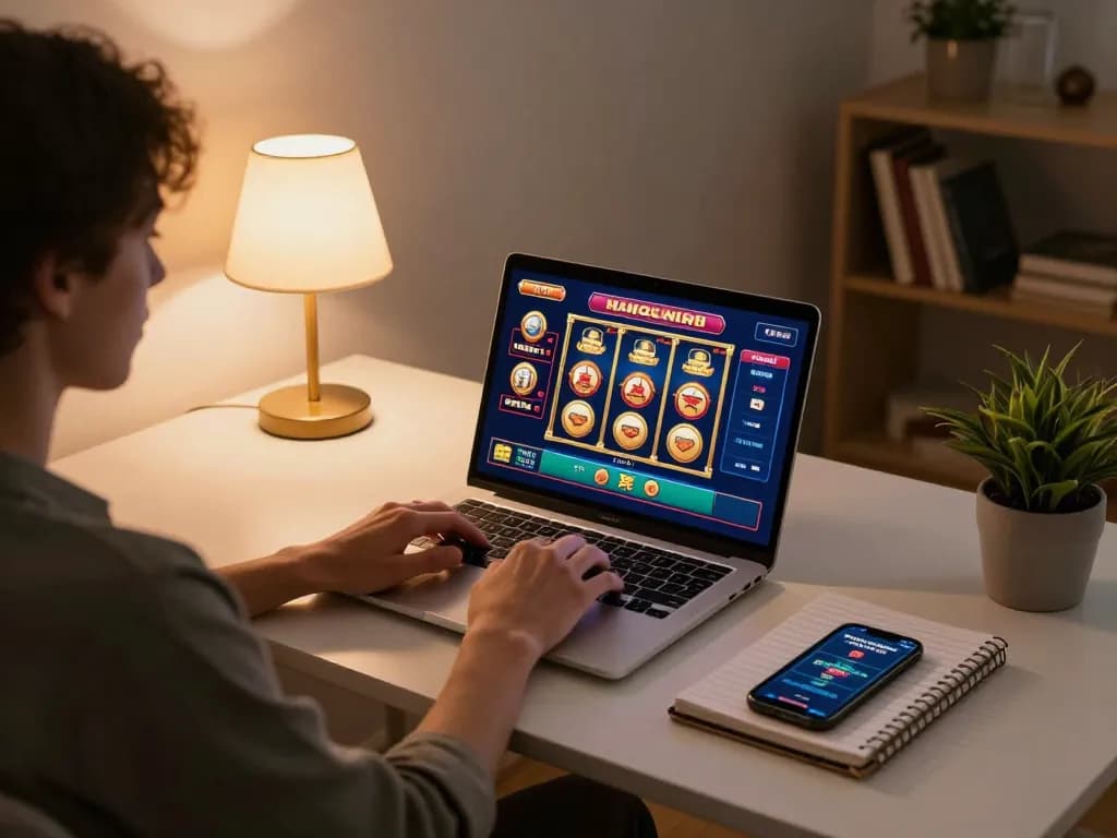 Engaging in online gaming at 678vip with vibrant slot graphics on laptop screen