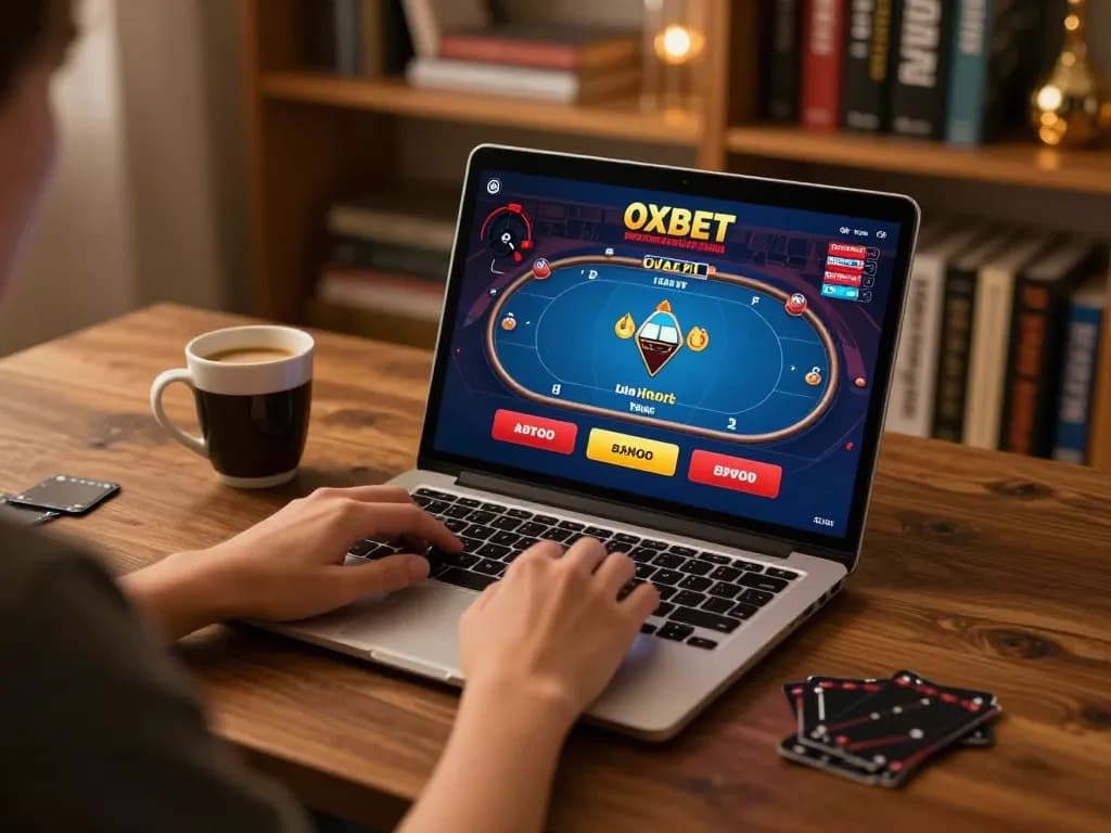 Play oxbet casino games on a laptop with a cozy atmosphere and strategy notes around