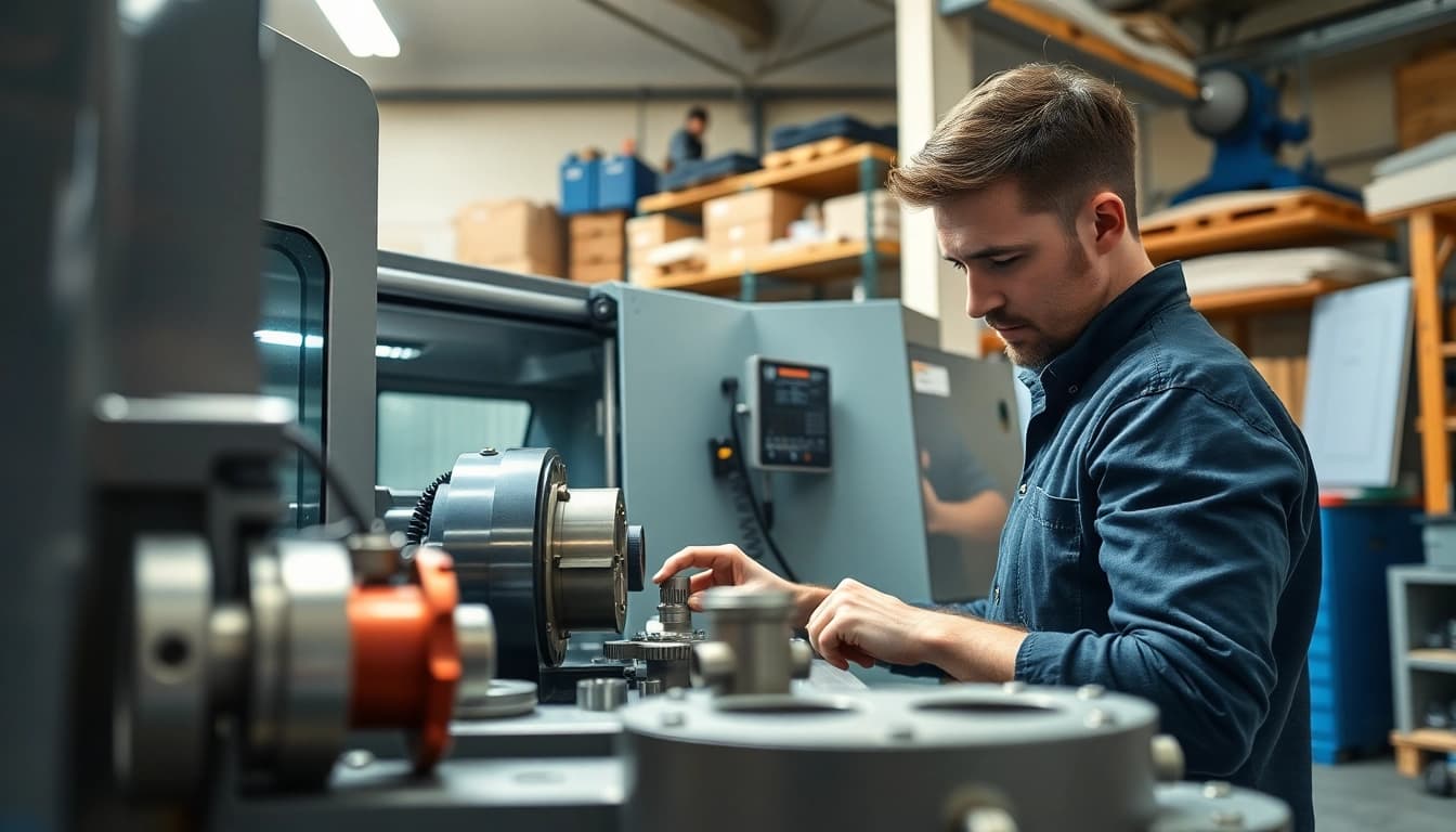 Custom part manufacturer showcasing precision machining capabilities in a professional workshop.