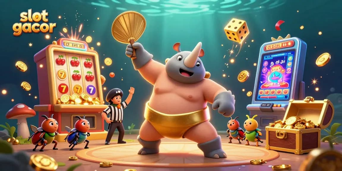 Experience thrilling slot gacor action with a vibrant casino scene of beetles celebrating winnings.